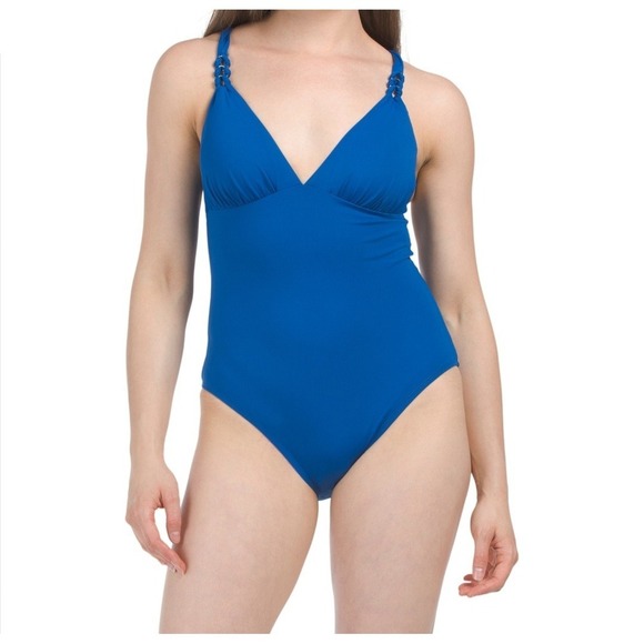 BLEU BY ROD BEATTIE Blue One Piece Swimsuit Criss Cross Back Size 6 NWT